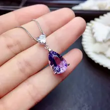 [MeiBaPJ] Настоящее натуральное аметистовое ожерелье с подвеской в виде капли воды с сертификатом 925 Чистое серебро фиолетовый камень хорошее ювелирное изделие для женщин