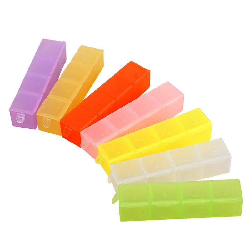 

4 Grids Plastic Tablet Box Medicine Holder Storage Organizer Container Case Drugs Pill Box Refillable Bottles Color Random