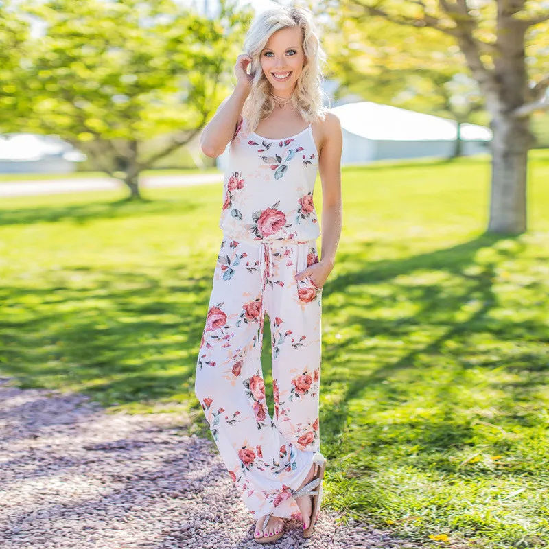 2018 Fashion Spring And Summer Sleeveless Flowers Print Jumpsuit Casual Loose Jumpsuit 2018 Fashion Spring And Summer Sleeveless Flowers Print Jumpsuit Casual Loose Jumpsuit
