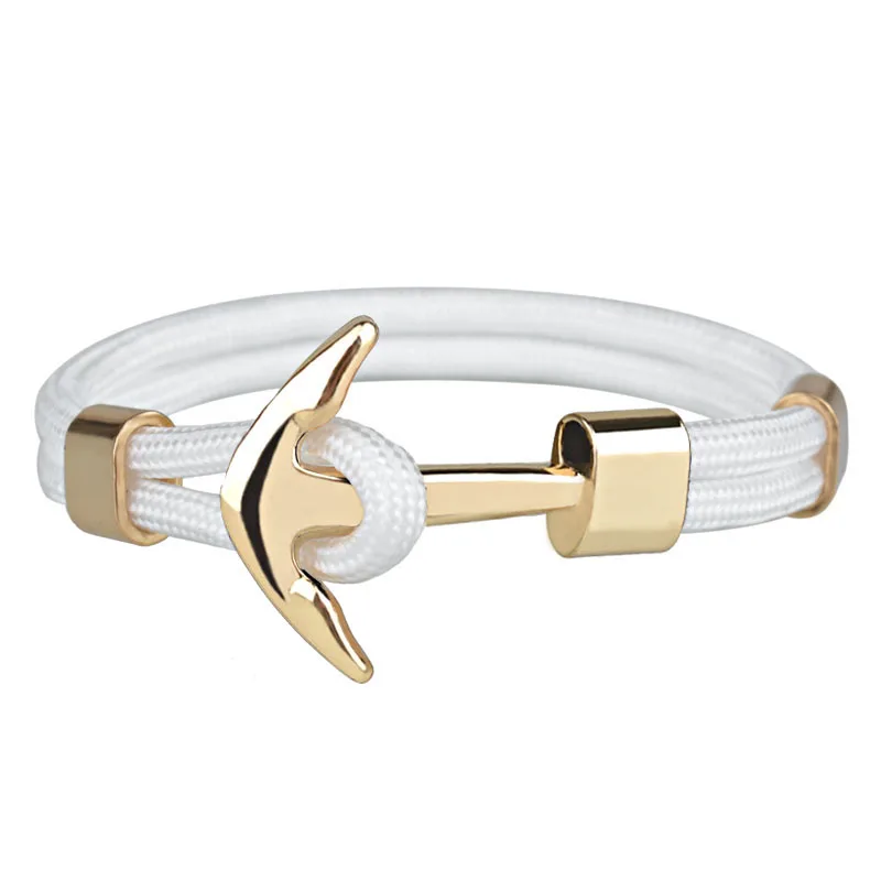 Bracelet homme ancre marine blanc et or