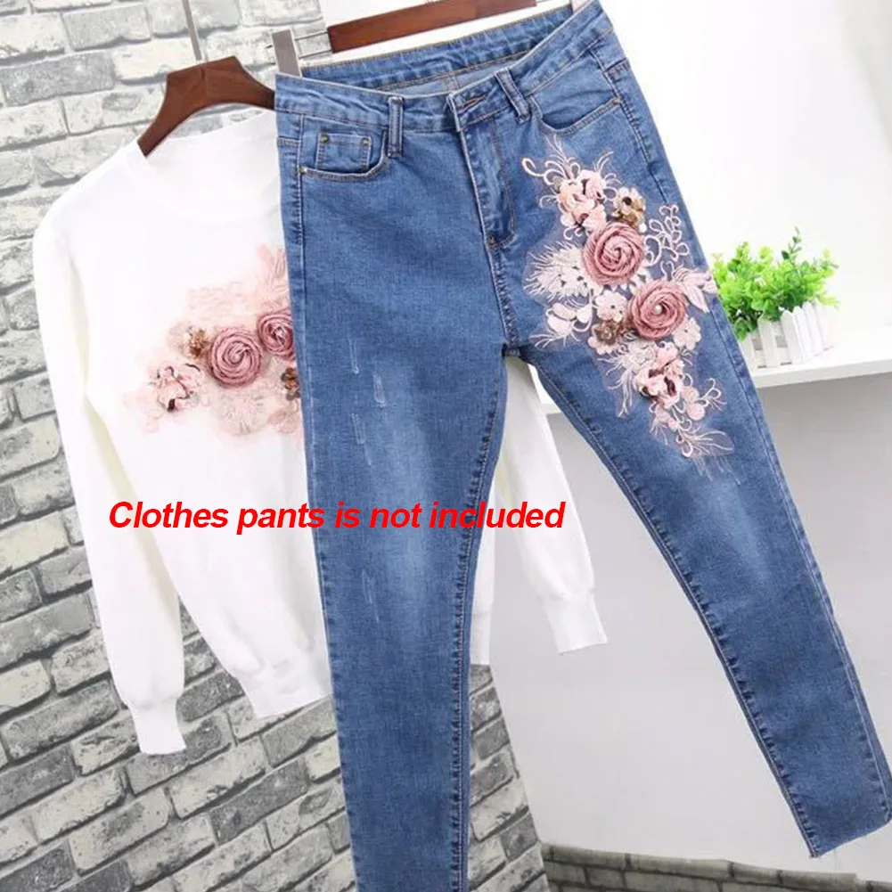

Neckline Craft Lace Rose Floral Women Clothing Embroidery Patch Rhinestone Applique Sewing Supplies Decorative DIY Dress Elegant