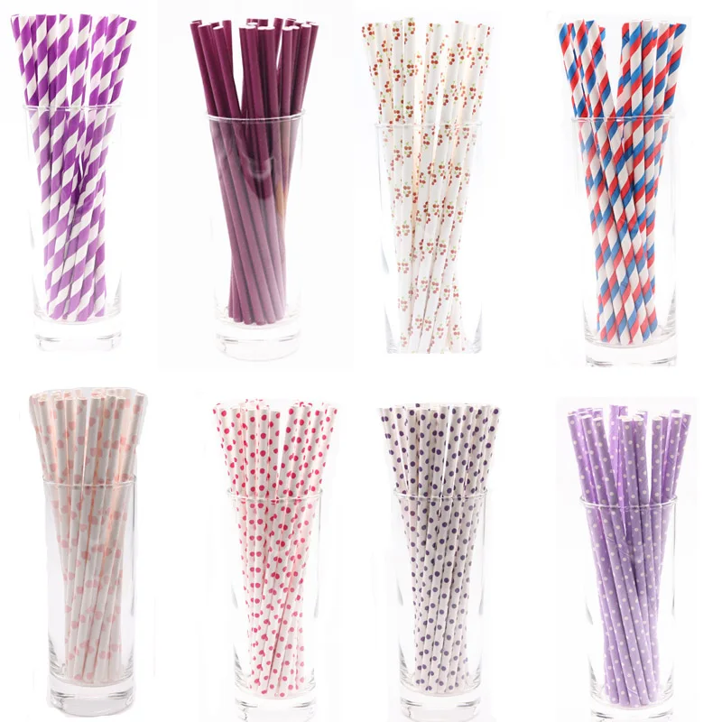 

25pcs/lot Purple Theme Disposable Tableware Paper Party drink straws wedding birthday party decorations kids party supplies