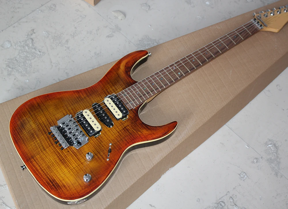 

Orange smoked Style Electric Guitar with HSH Pickups,Rosewood Fingerboard,Tiger Maple Veneer,offering customized services