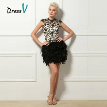Коктейльные платья-сексуальная с коротким перья и аппликации