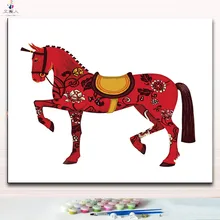 Креативная абстракция красные картины лошади картина-раскраска краски по номерам с цветами ручной работы для современного простого hoom декора