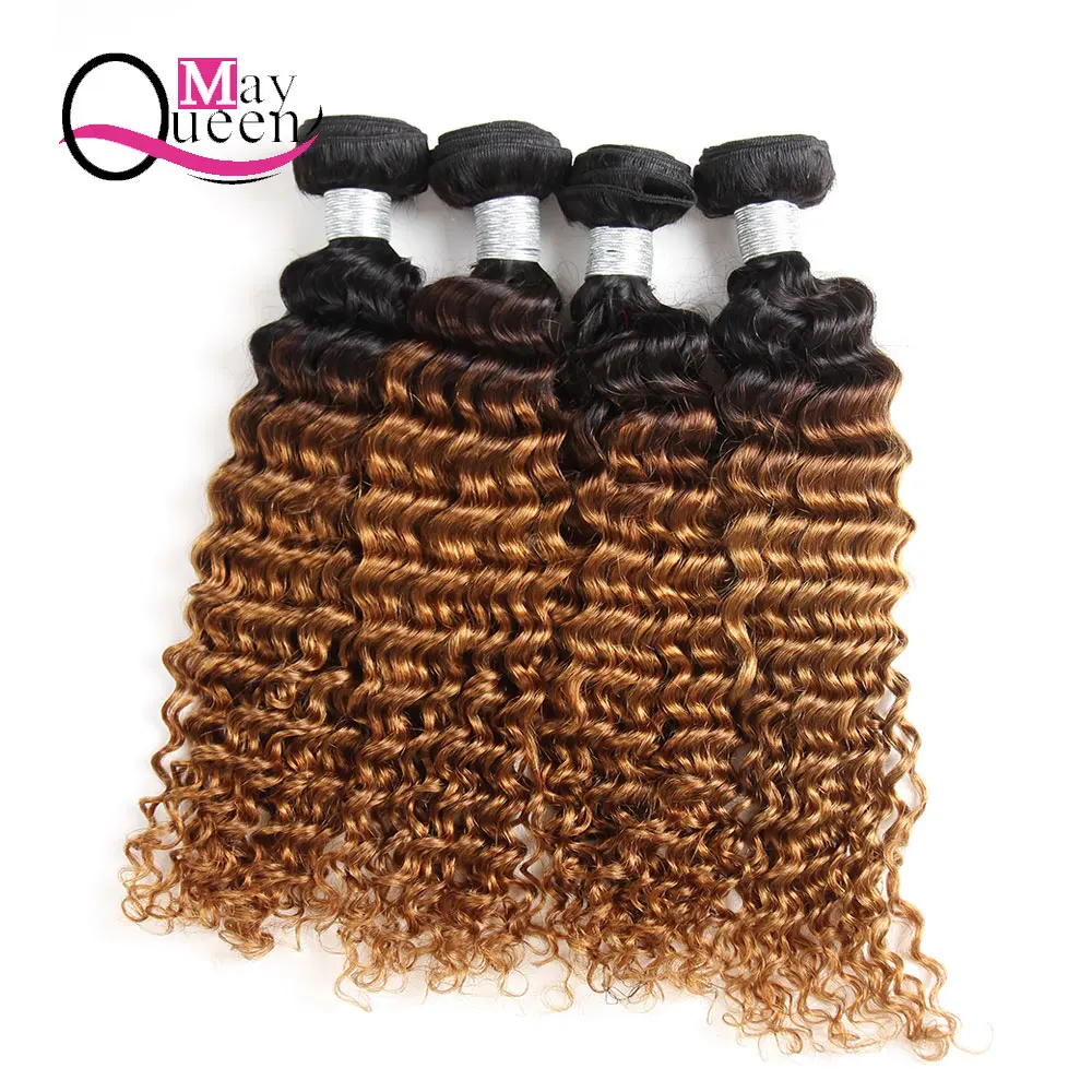 Может queen hair Ombre T1B/30 бразильский глубокая волна волос ткать 4bundles 100% Пряди человеческих волос для наращивания Волосы remy два тона Цвет