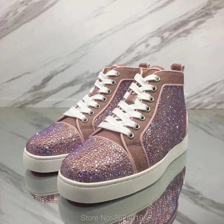 

Low-Cut cl andgz outdoor Men Pink fishnet Slip-On Rhinestone Diamond Whole Red bottom Shoes Sneakers Leather Casual Flat 2018