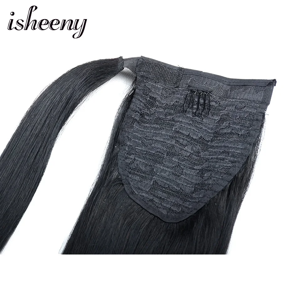 Isheeny конский хвост Remy человеческие волосы 14 &quot18&quot 22 &quot прямые прически зажим для