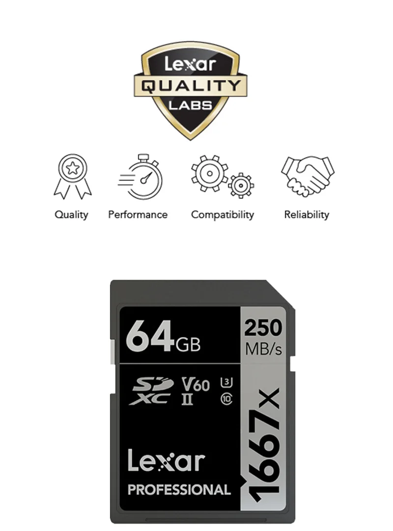 Lexar Professional 1667x SD Card 64 GB 128 GB 256 GB SDXC UHS-II V60 Class 10 карт памяти до 250 МБ/с. 4 K SD карту для DSLR камеры