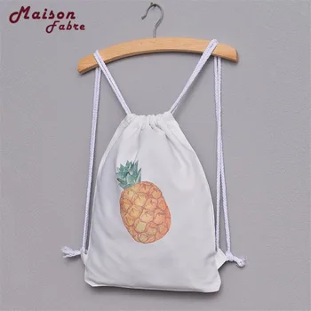 

New Drawstring Bag Women's Backpack Female 1PC Pineapple Print Drawstring Backpack Large Tote Canvas Backpacks Bag