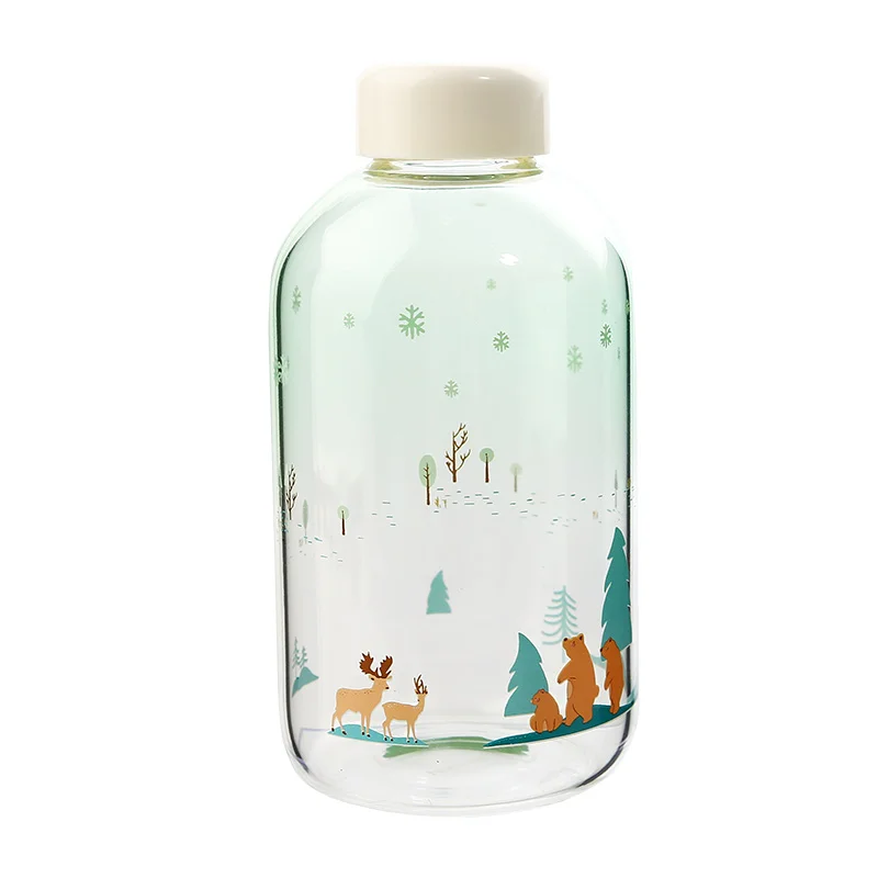 Креативная стеклянная бутылка для воды с рукавом, 600 мл, градиентный цвет, спортивные бутылки, модная бутылка для кемпинга, посуда для напитков, Прямая поставка - Цвет: Forest 600ml