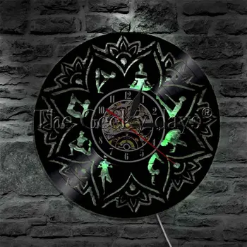 

LED Wall Clock Modern Design Yoga Mandala Clocks with 7 Backlight Change Vinyl Wall Watch Home Decor Silent 12 inch