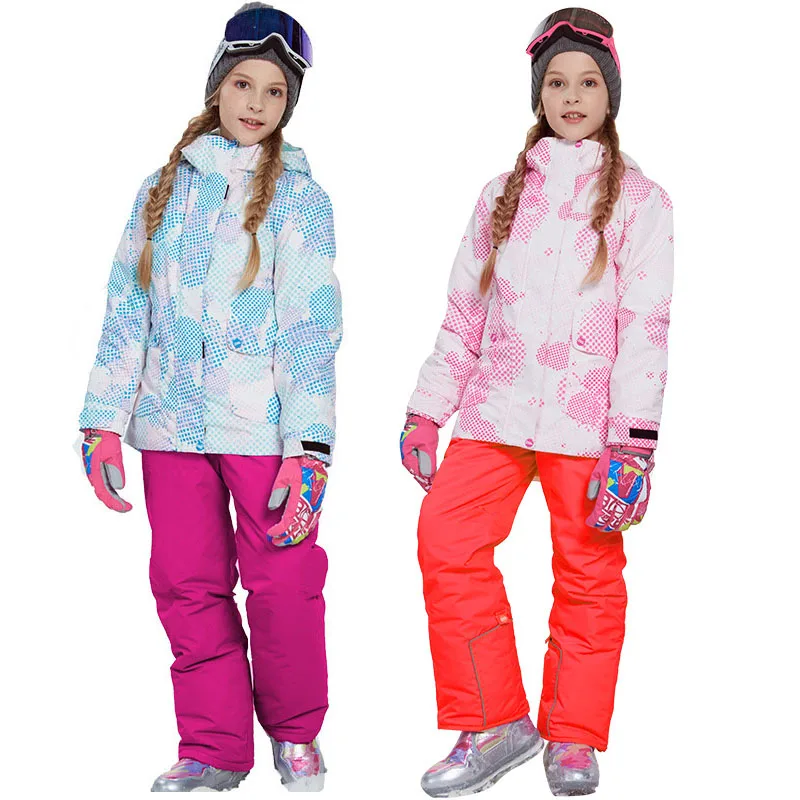 

2019 Winter Girls Clothing Sets Fleece Windproof Kids Skiing Suits Jacket Overalls Outdoor Children Snow Outfits Teenage Clothes