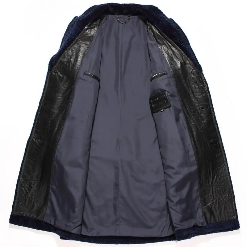 Cheap Luxury male wool long coat man fashion shearling jacket 3