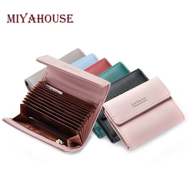 

Miyahouse Card Holders Wallet PU Leather Women Credit Cards Wallets High Capacity Female Zipper Coin Card Holder Wallet