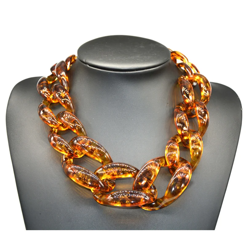 Новая Мода DIY Ювелирных Заявление Ожерелье Акриловые Leopard Цепи Ткачество Choker Ожерелье Цвета Большой Цепи Смолы Ожерелье