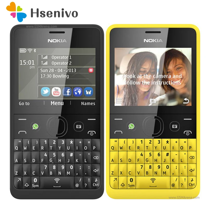 

210 Original Nokia Asha 210 Unlocked GSM 2.4``Dual SIM Cards 2MP QWERTY Keyboard English Only Phone refurbished