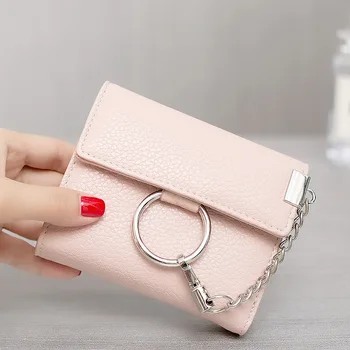 

2017 New Arrival! Designed Women Short Wallet Sugar Color Coin Purse Chain Clutch Bag Mini Business Card Holder