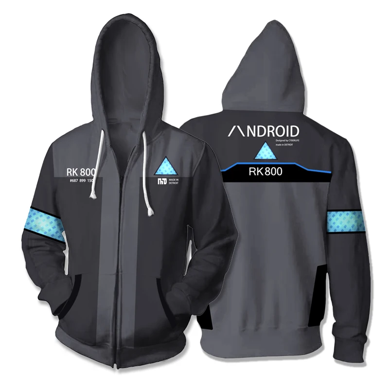 Koop 3D Gedrukt Hoodie Game Detroit Geworden Menselijk RK800 Connor Cosplay Zip Up Hooded Unisex Jas Sweater Hoody Streatwear Jas