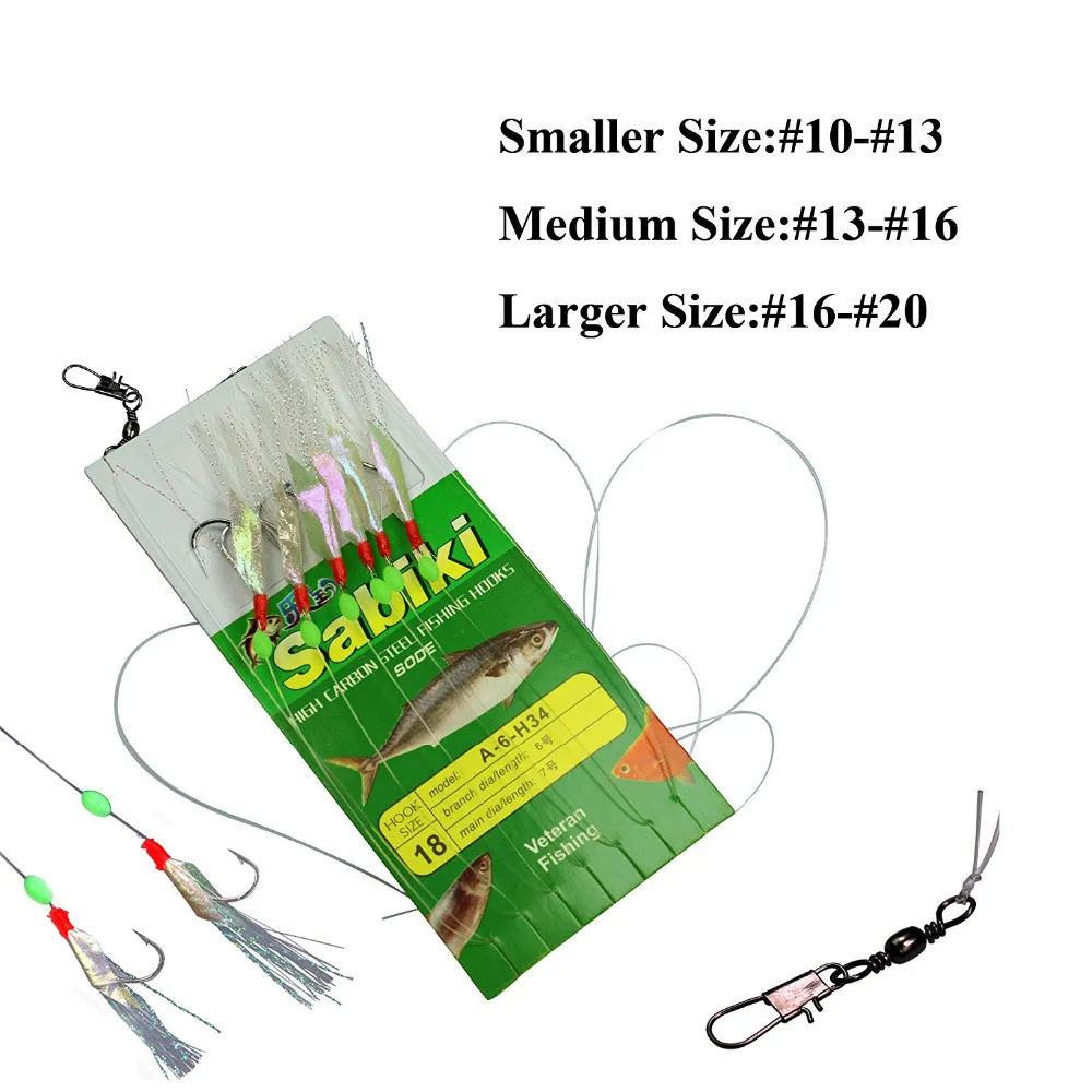 10 Packs size 12 Sabiki Bait Rigs 6 Hooks With Fish Skin Saltwater Fishing Lures