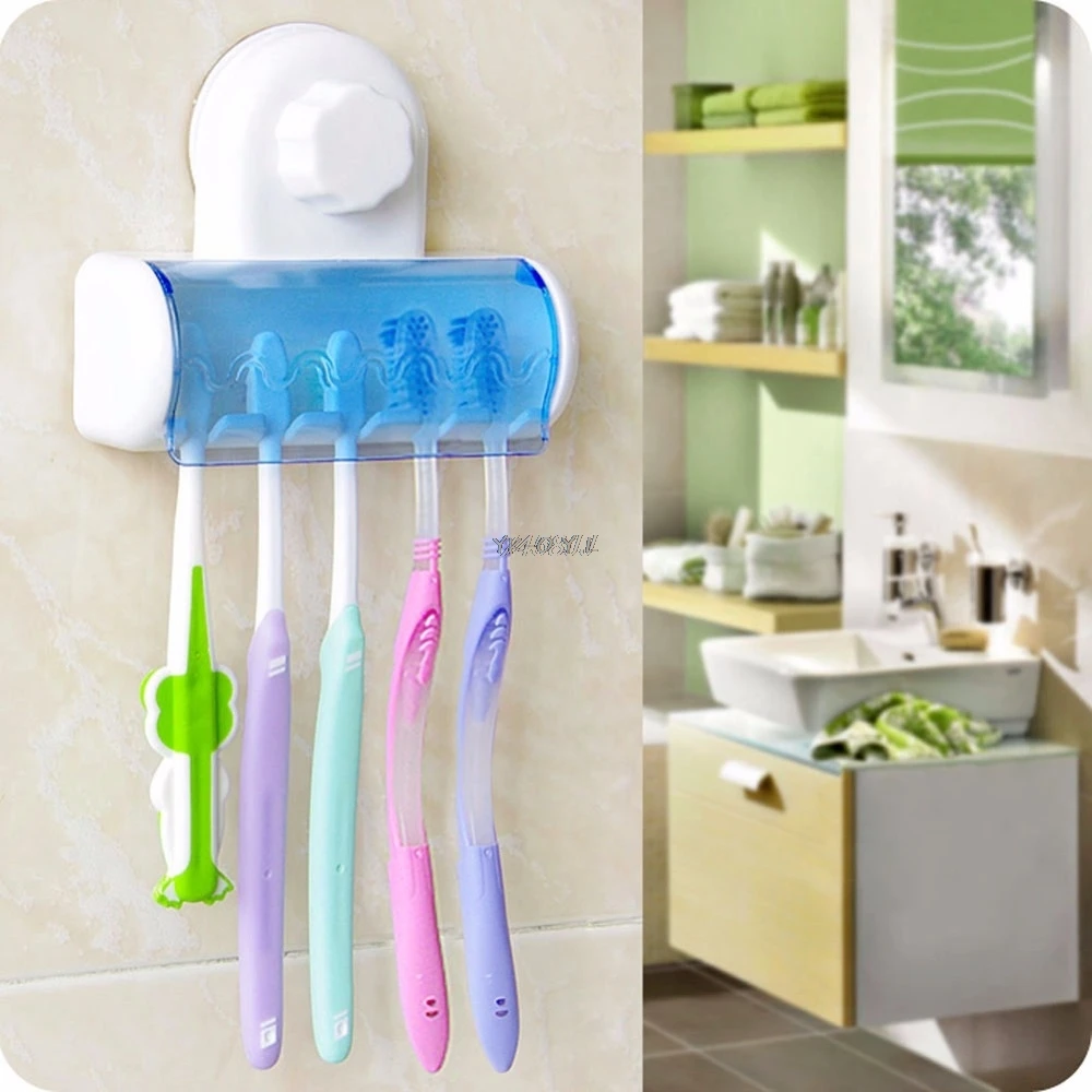 Suction Cup Wall Mount Bathroom 5 Position Toothbrush Holder SpinBrush Rack Stand Holder Tooth Brush Holder For Toothbrushes