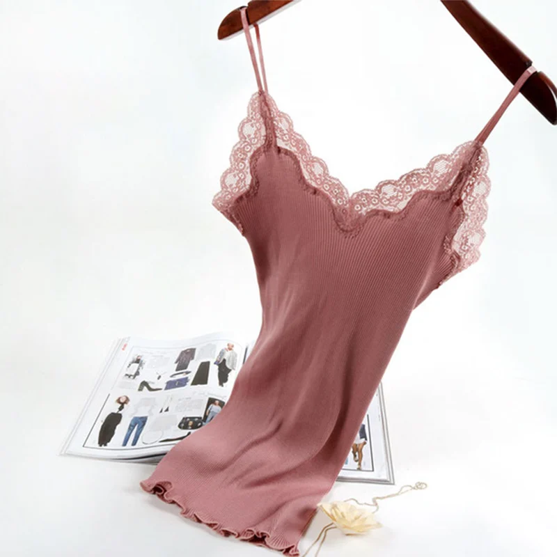 

Silk Lace Crochet Knitted Ribbed Women's Camis Sleeveless Backless Patchwork Womens Tanks Tops 2019 Summer Spring Bottoming Tank