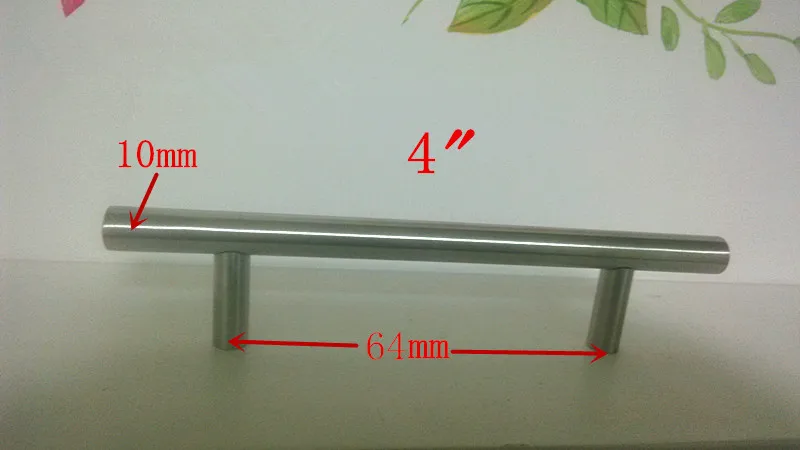 20 шт./партия диаметр 10 мм дверца кухонного шкафа из нержавеющей стали T Bar круглая ручка "~ 24" - Цвет: 4 inch h   64mm