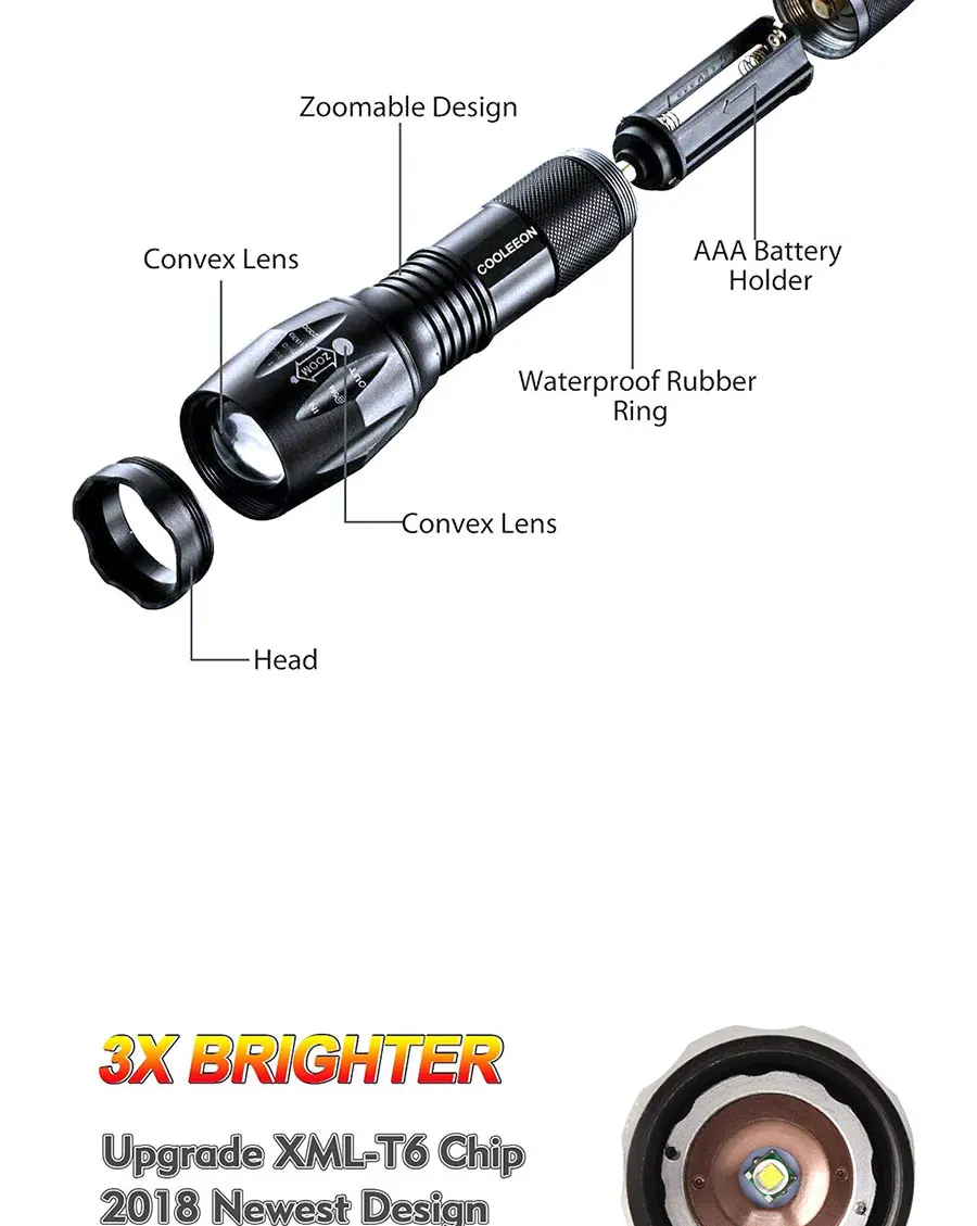 High Quality LED Flashlight XML T6 Linterna Torch 1600LM Waterproof Outdoor Camping Powerful Led Flashlights 5 Modes Dimmable (4)