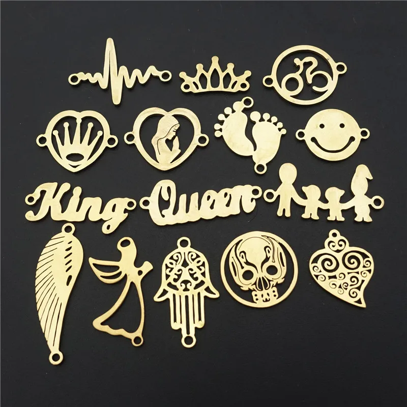 

Real Gold Plated Stainless Steel Connectors Family Ride Bike Electrocardiogram Smile Face Diy Bracelet Jewelry Findings 5pcs/lot