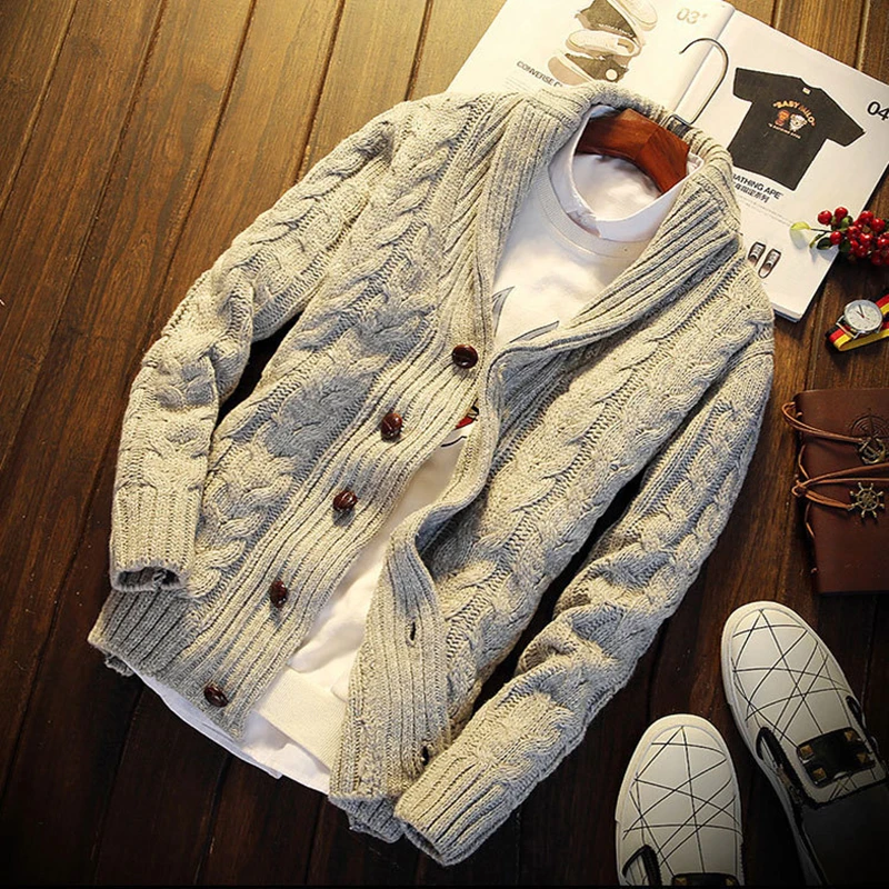 

URSPORTTECH Autumn Winter 2018 Fashion Casual Cardigan Sweater Coat Mens Slim Fit Button Warm Knitting Clothes Sweater Coats Men