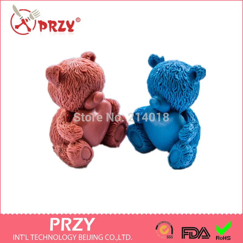 

PRZY DIY Sell hot 3D bear heart shaped silicone mold fondant Cake decoration mold Handmade soap mold aroma stone molds