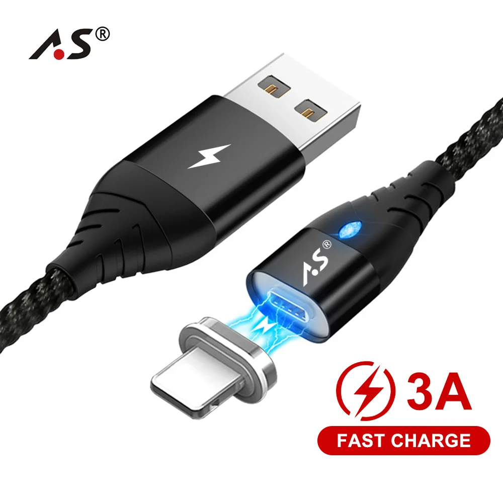 A.S Magnetic USB Cable for iPhone Cable XS Max XR X 8 7 6 Plus 6S 5 iPad Mini Fast Charging Cable Mobile Phone Charger Cord Data