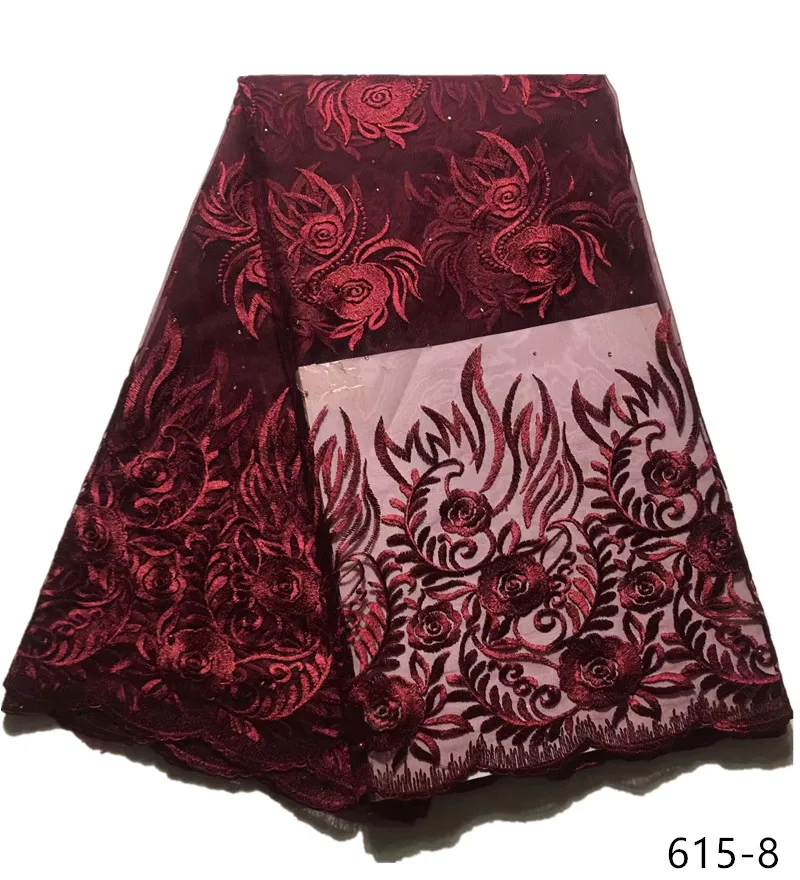 

Wine Red African Laces Fabric Embroidered Nigerian French Lace Fabric High Quality 2019 African French Net Lace Fabric 615