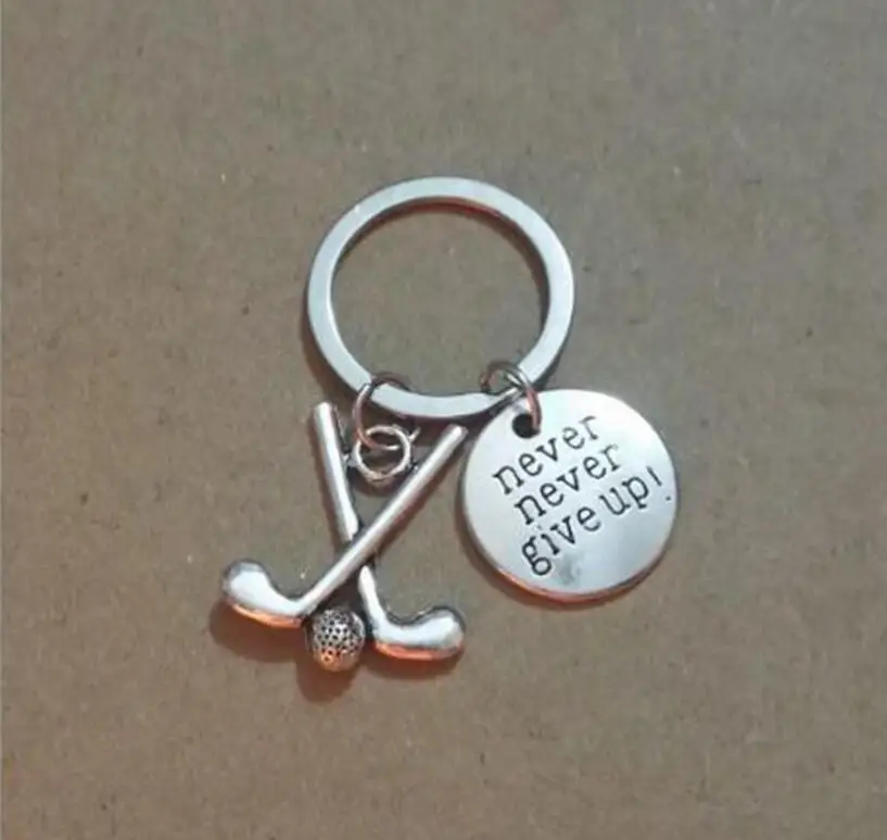 

Never Give Up Hockey sticks Metal Alloy Keychain For Keys Car Bag Key Ring Handbag Couple Key Chains Jewelry Women Men Gifts