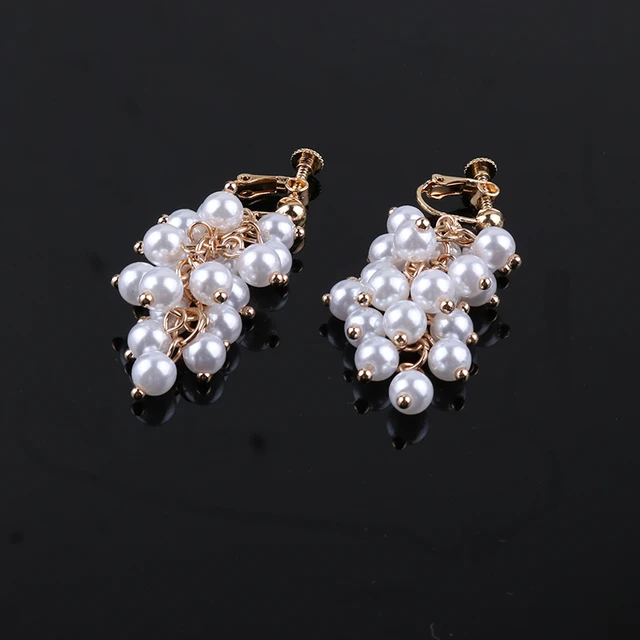 Trendy Simulated Pearl Clip On Earrings Grape Bunches Hanging Dangle Luxury  Without Pierced For Female Wedding Party Ear Clip - Clip Earrings -  AliExpress