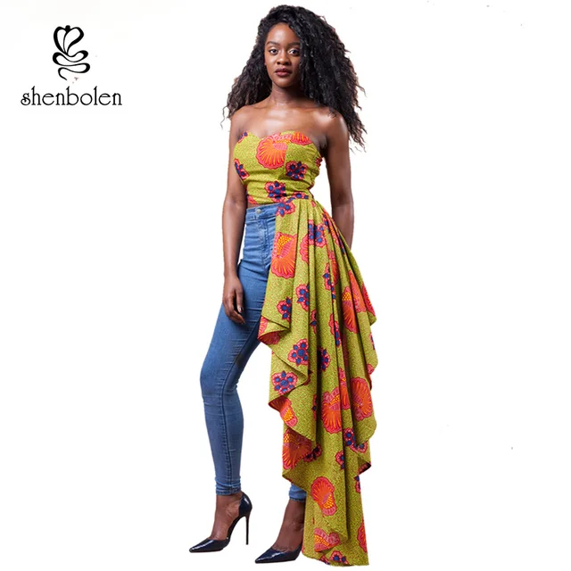 2018 Африканский женская одежда новые модные Анкара печати Сексуальная верхней части пробки 100%