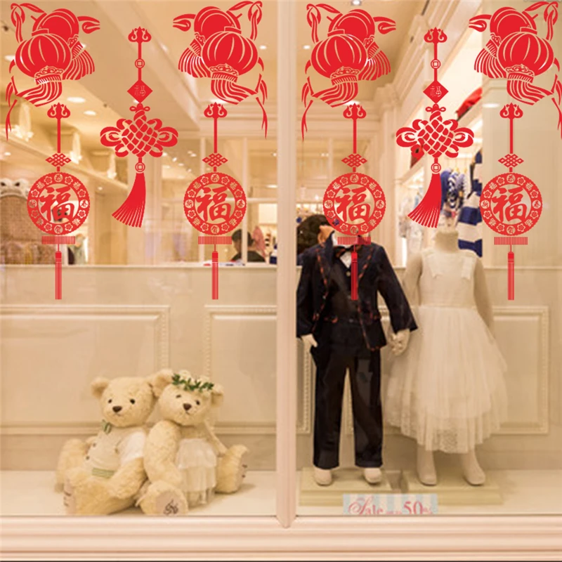 Dekorasi Tahun Baru Formal Simpul cina Tahun Baru lentera Dinding Stiker Dekorasi Rumah Hidup ruang Toko Jendela Festival Musim Semi Dinding Decals Pvc Mural Art poster|stickers home decor|wall stickerwall stickers home decor - AliExpress
