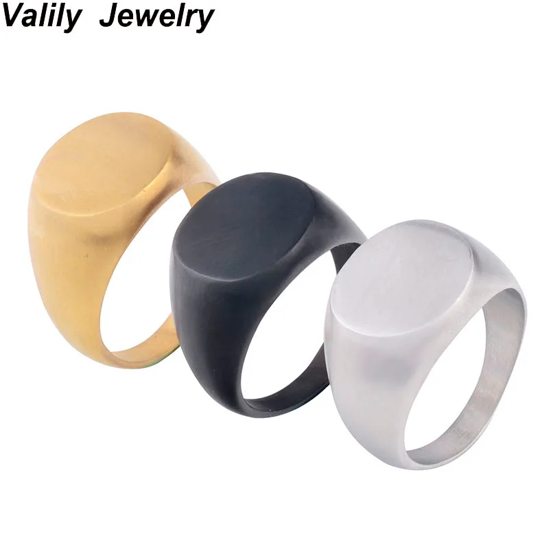 

Valily Mens Ring Simple Oval Matte Ring Fashion Gold Color Finger Band Ring Men Stainless Steel Signet Rings for women