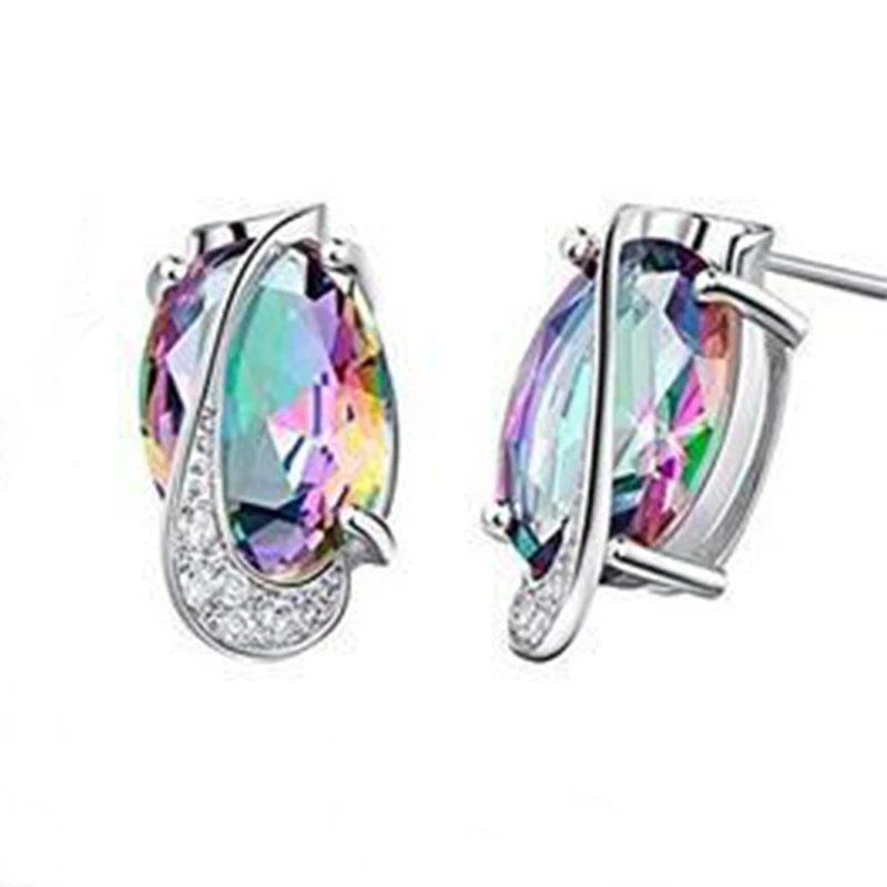 Blucome Mrico проложили циркон красочный комплект украшений для женщин девочек серебряный цвет Свадебный кулон ожерелье серьги кольцо набор