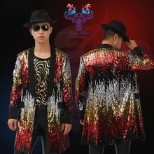 Colorful long sequin blazer jaqueta masculina men blazer masculino stage costumes for singers mens blazer font