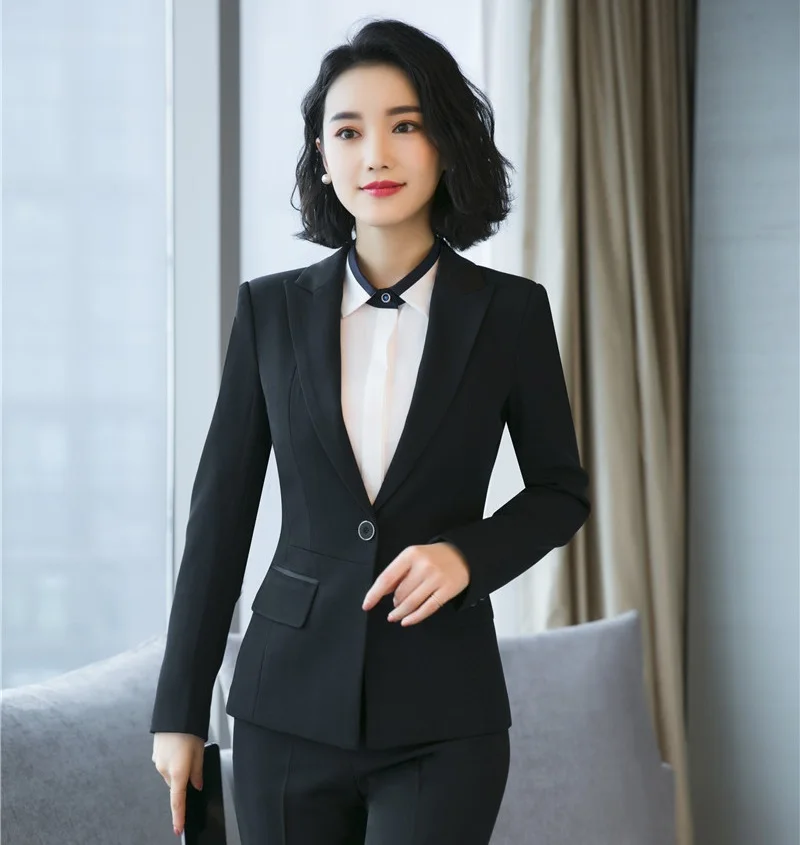 Формальные женские блейзеры и куртки черные элегантные женские деловые одежды Дамская рабочая одежда офисный униформенный стиль