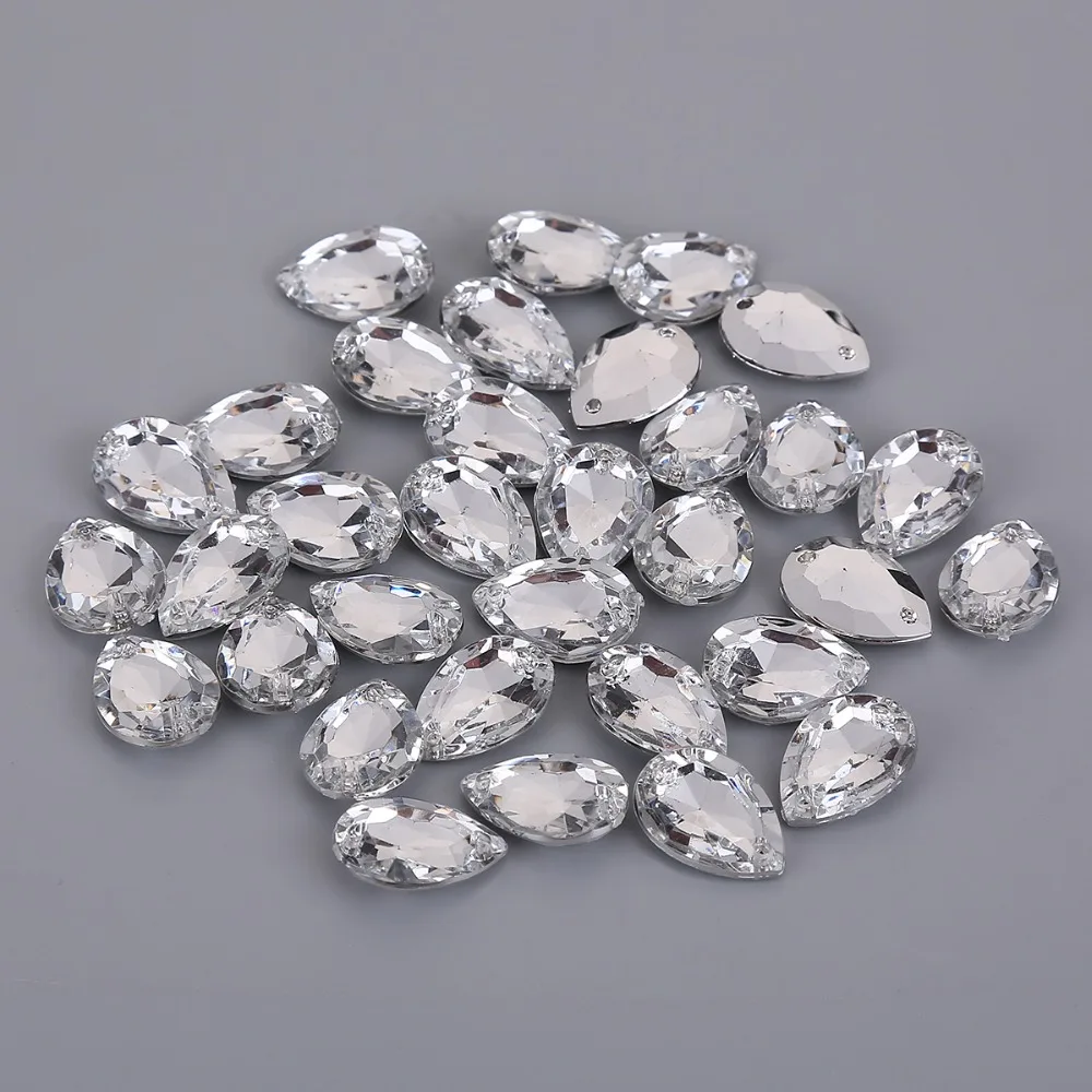 

15mm Round 13*18mm Drop Pointback with two holes Glitter Crystal AB Rhinestone Acrylic Sewing Crystal Button beads for Clothes
