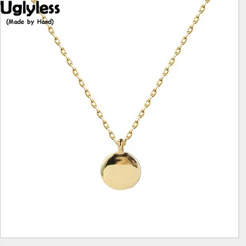

Uglyless LESS is MORE Series Simple Round Slice Necklaces Women Solid 925 Sterling Silver Blank Coin MINI Pendants Gold Chokers