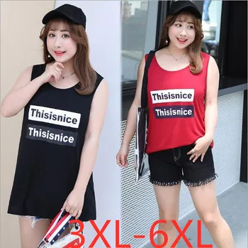 

2019 summer plus size top for women loose cotton sleeveless print high elastic vest black white large size tank tops 4XL 5XL 6XL