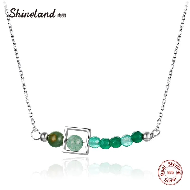 Shineland Аутентичные 925 пробы 100% серебро синий Бусины геометрический цепочки и