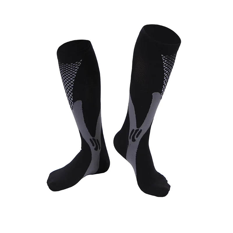 Дэвид Энджи Мужчины Женщины Компрессионные носки по колено давление циркуляции носки ноги икры поддержка стрейч дышащие носки, 1Y54199 - Цвет: black S M