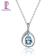 LP женские ювелирные изделия натуральный Аквамарин Ожерелье Твердые 14K кулон из белого золота для лучшего друга марта подарок на день рождения