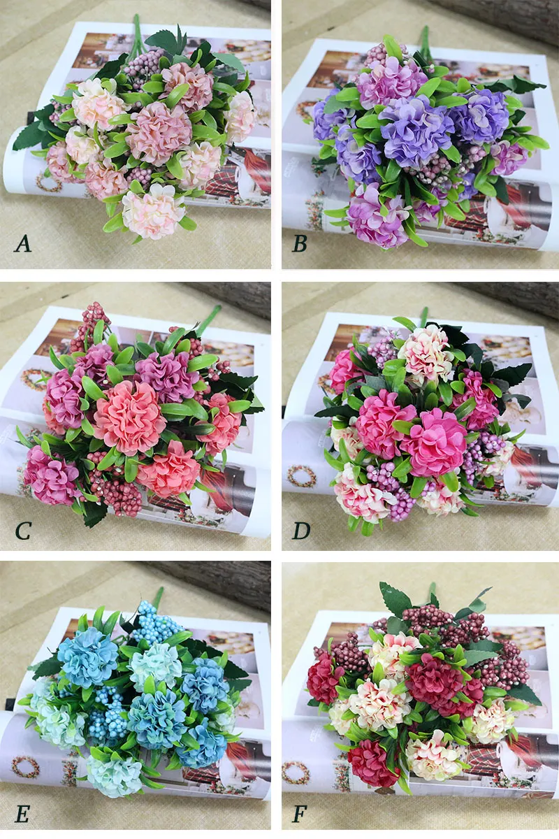 Flone Artificial Hydrangea Flower 10 Heads Simulation Silk Hydrangea Bouquet Fake Flowers Wedding Home Party Arrangement Floral (1)
