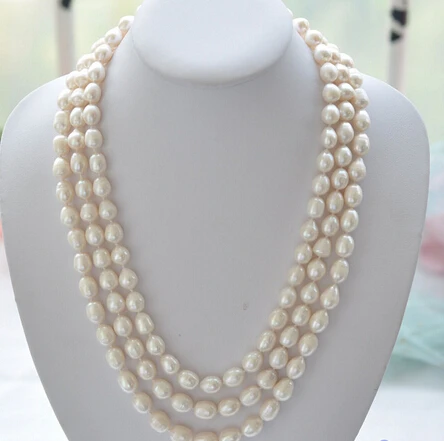 

ddh003577 3row 23" 10-12mm rice white Freshwater cultured pearl necklace mabe