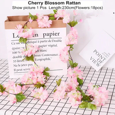 High Densities 4 6 fork Fake Cherry Blossom Flower Branch Begonia Sakura Tree Stem for Event Wedding Tree Deco Artificial Decora - Цвет: Rattan